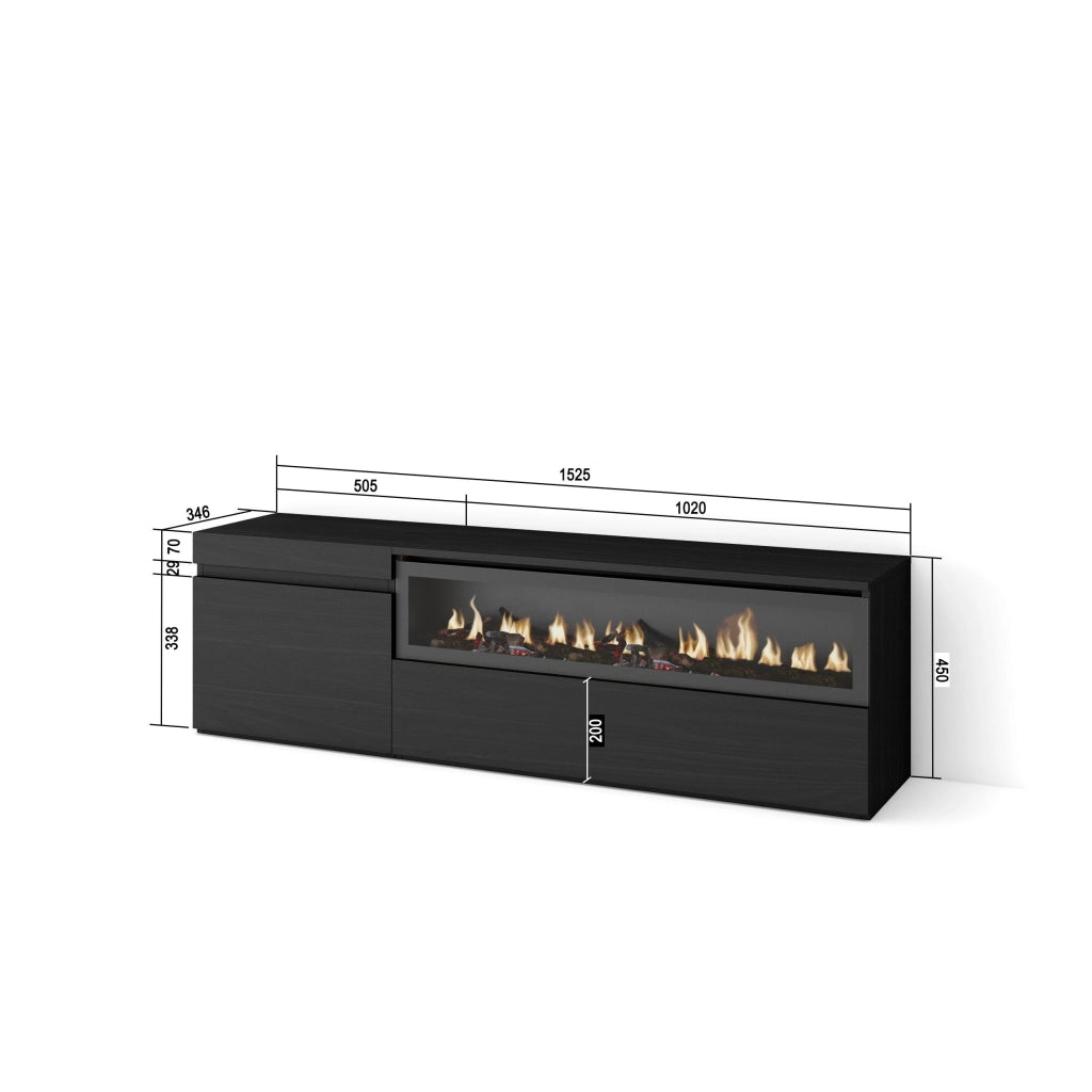 Mobile TV Soggiorno, 150x35x45cm, Per TV fino a 65", Camino elettrico, Nero RF2484