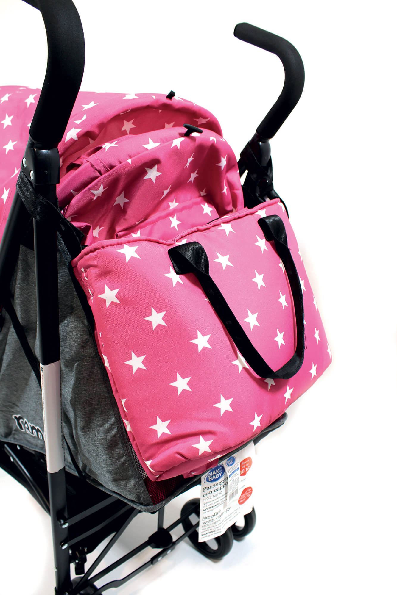 Passeggino Leggero per Bambini Pieghevole con Borsa Nemo Rosa con Stelle