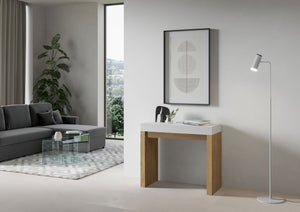 Consolle Allungabile 90-300x40x77 cm in Nobilitato Bianco e Marrone