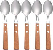 Set di 5 cucchiai in acciaio inossidabile con manici in legno
