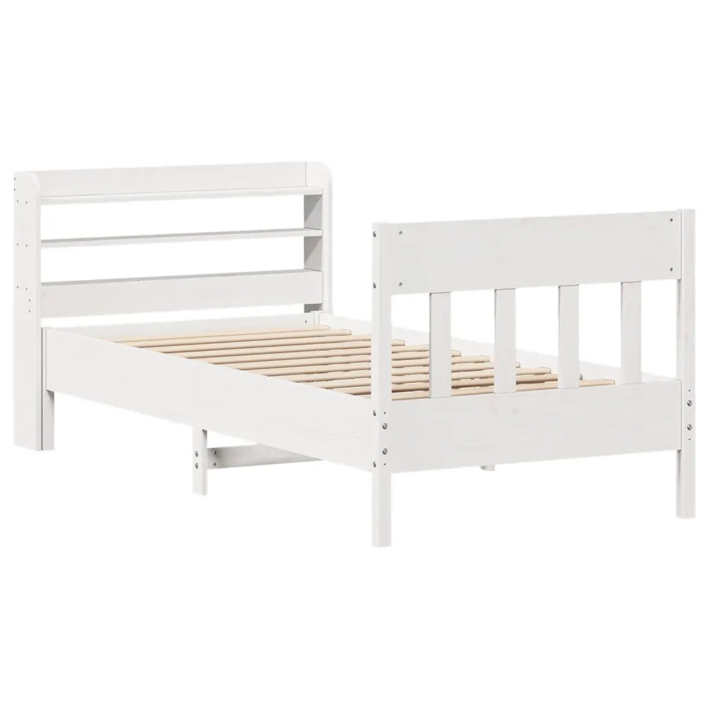 Letto senza Materasso Bianco 75x190 in Legno Massello di Pino