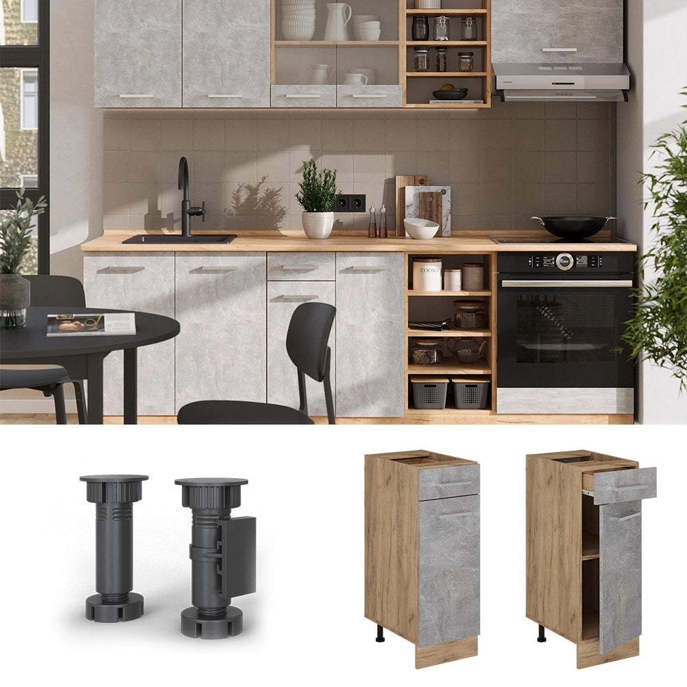 Mobiletto base per cucina R-Line Calcestruzzo/Rovere dorato 30 cm, PL Rovere Vicco