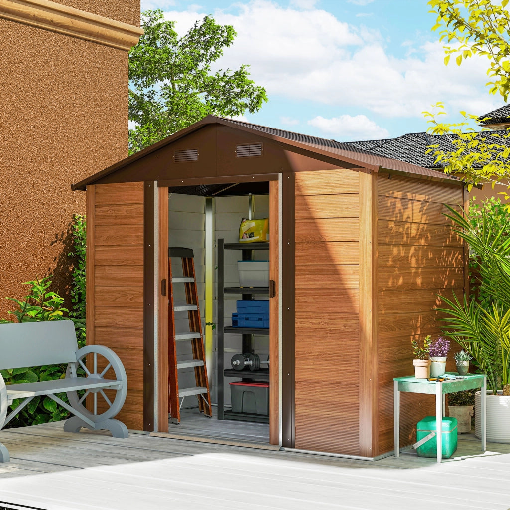 Casetta da Giardino ¨C Zephmum ¨C Acciaio Effetto Legno Marrone 236x196x208 cm