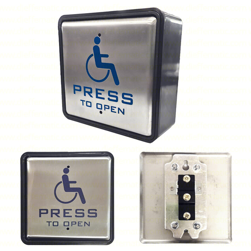 PULSANTE APERTURA DISABILI PORTE AUTOMATICHE QUADRATO IN ACCIAIO INOX COM, NO/NC