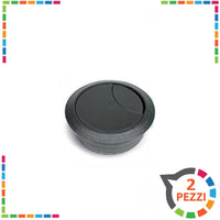 Bocchette passacavi 2 pz coppia plastica nera 60mm per scrivania e tavoli tappo