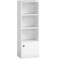 Libreria a 4 Livelli con Ripiani Aperti e Anta 40x30x120 cm Bianco