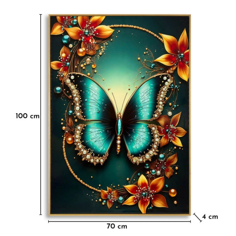 Stampa Decorata Su Tela Laccata Con Cornice Butterly -a- cm 70x4x100