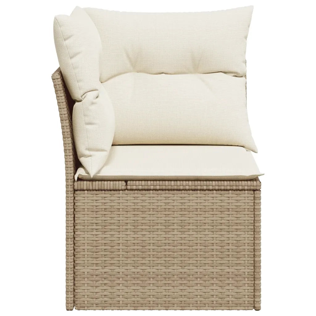 Divano Angolare da Giardino con Cuscini Beige in Polyrattan 366074