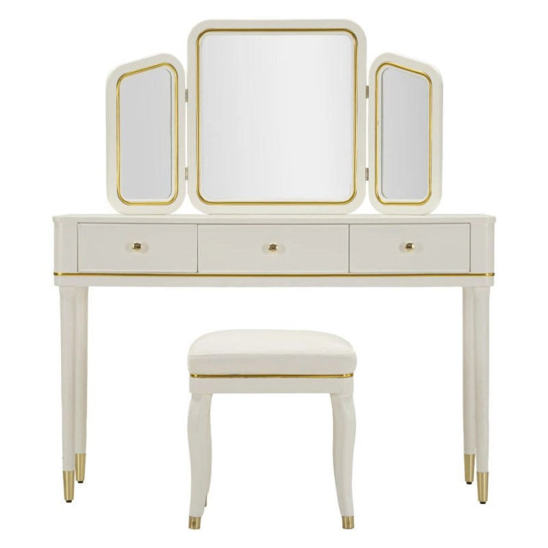 Toletta Camille Con Specchio E Sgabello Bianca cm 120x37x79-104x2,5x56-44x34x48