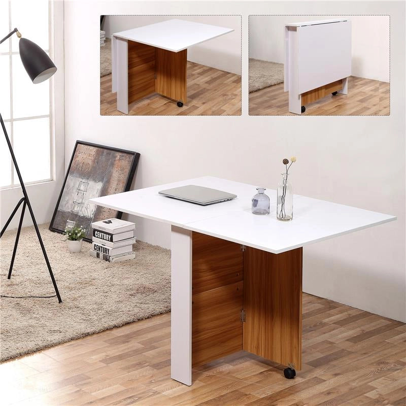 TAVOLO DA PRANZO PIEGHEVOLE 120 X 80 X 73 CM BIANCO E LEGNO NATIRALE