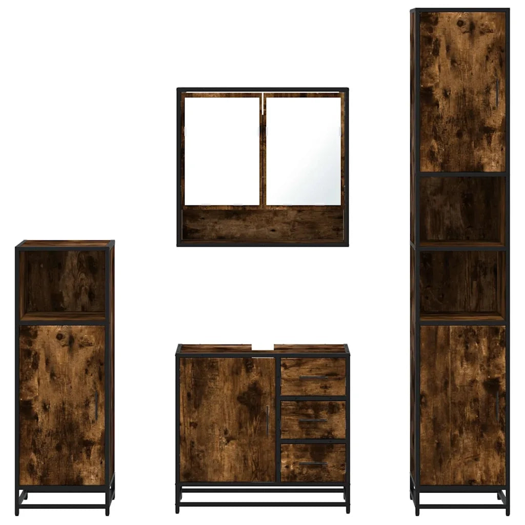 Set Mobili da Bagno 4 pz Rovere Fumo in Legno Multistrato