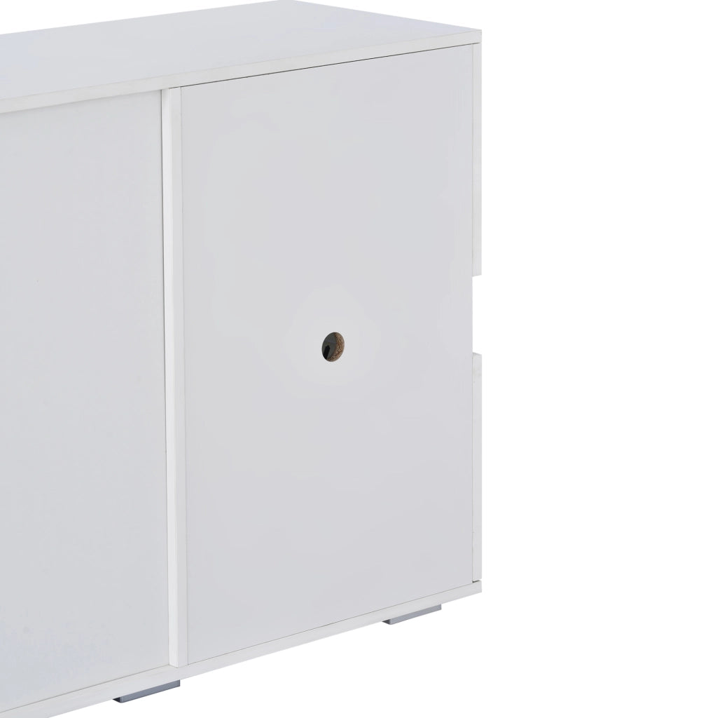 Credenza 140x35x72 cm bianca in MDF, 4 cassetti e LED controllati da app