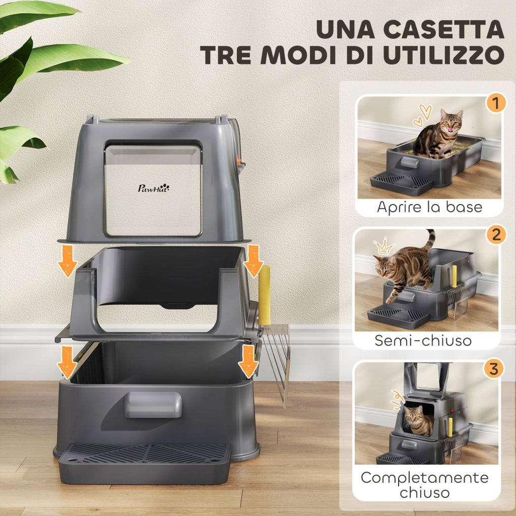 Lettiera per Gatti Chiusa ¨C zephmum ¨C Grigio Scuro, ABS, Acciaio Inox, 63x43x43 cm