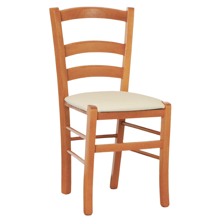 Sedia legno venezia color ciliegio con seduta similpelle imbottita beige