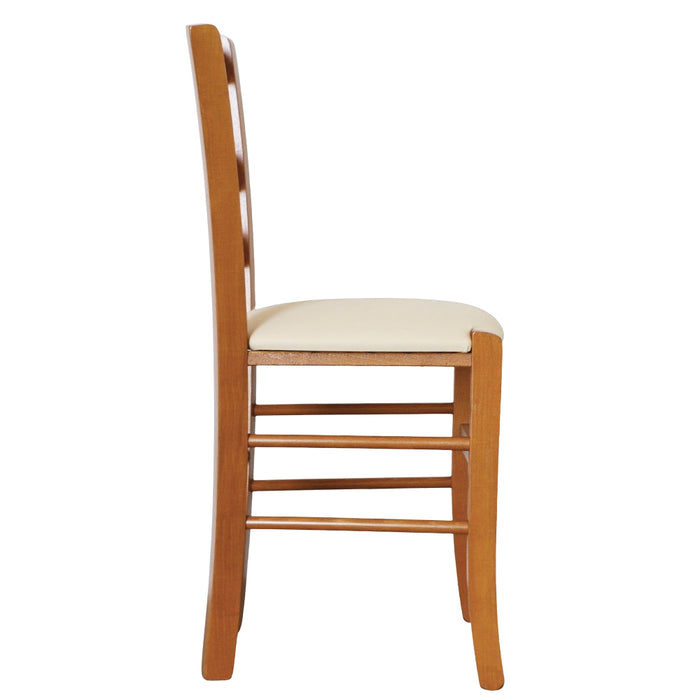 Sedia legno venezia color ciliegio con seduta similpelle imbottita beige