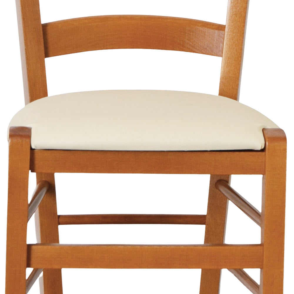 Sedia legno venezia color ciliegio con seduta similpelle imbottita beige