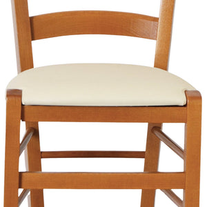 Sedia legno venezia color ciliegio con seduta similpelle imbottita beige