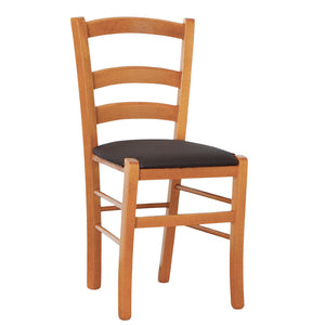 Sedia legno venezia color ciliegio con seduta similpelle imbottita marrone
