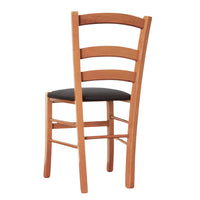 Sedia legno venezia color ciliegio con seduta similpelle imbottita marrone