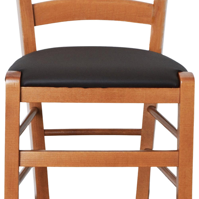 Sedia legno venezia color ciliegio con seduta similpelle imbottita marrone