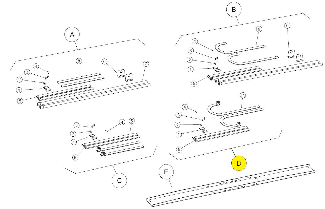 112529/4 KIT ACCESSORI 4 BRACCI CURVI DOPPIO MOTORE BASIC BAZER RICAMBIO