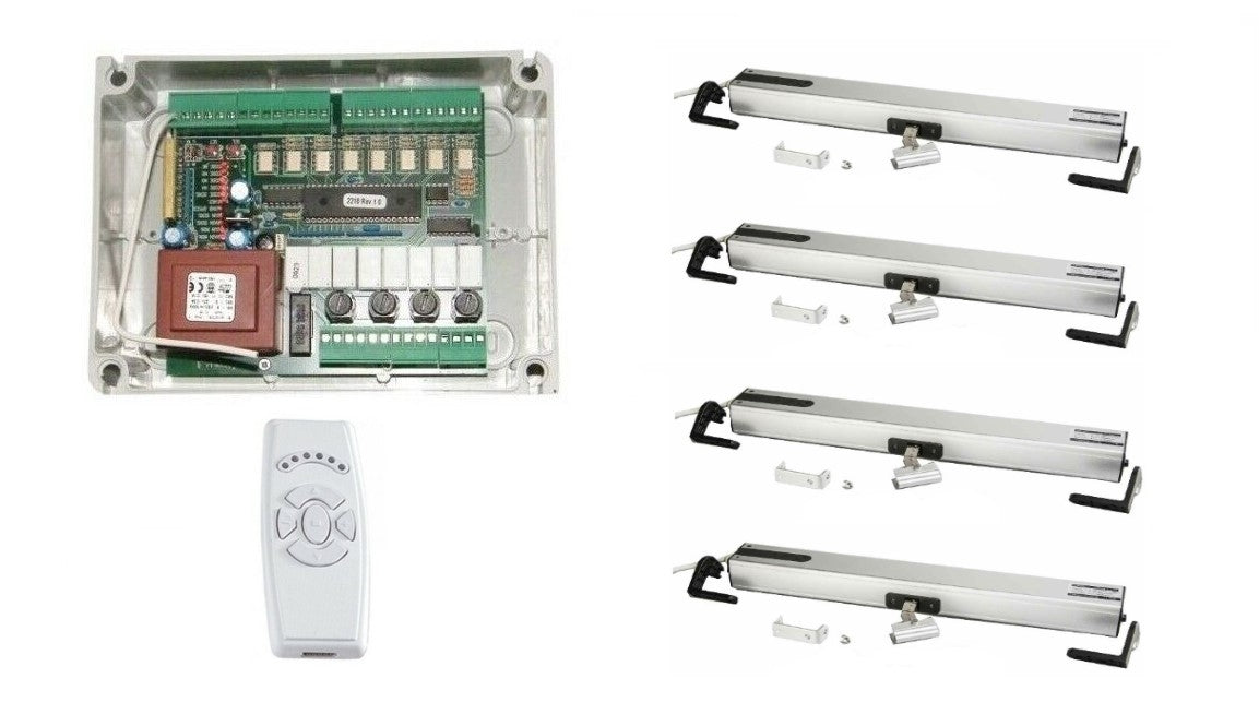 KIT COMPLETO 4 MOTORI + CENTRALE E TELECOMANDO 6 CH PER VASISTAS LUCERNAI 230V
