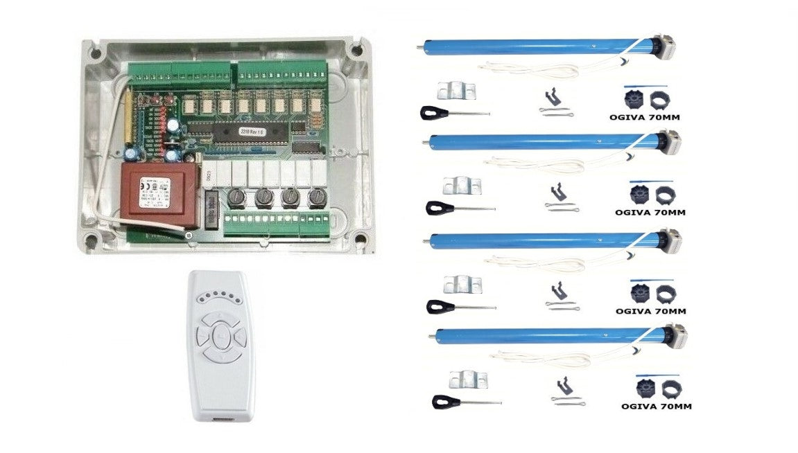 KIT 4 MOTORI TUBOLARI 50NM CON MANOVRA + CENTRALE E TLC PER TENDE DA SOLE 230V