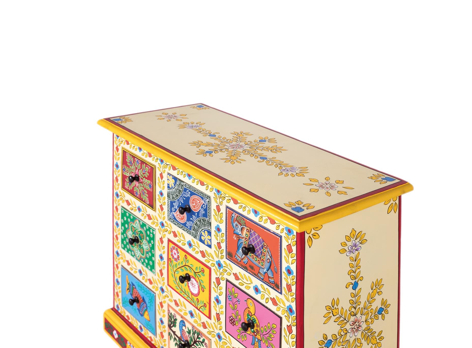 Credenza con 9 cassetti multicolori dipinti a mano