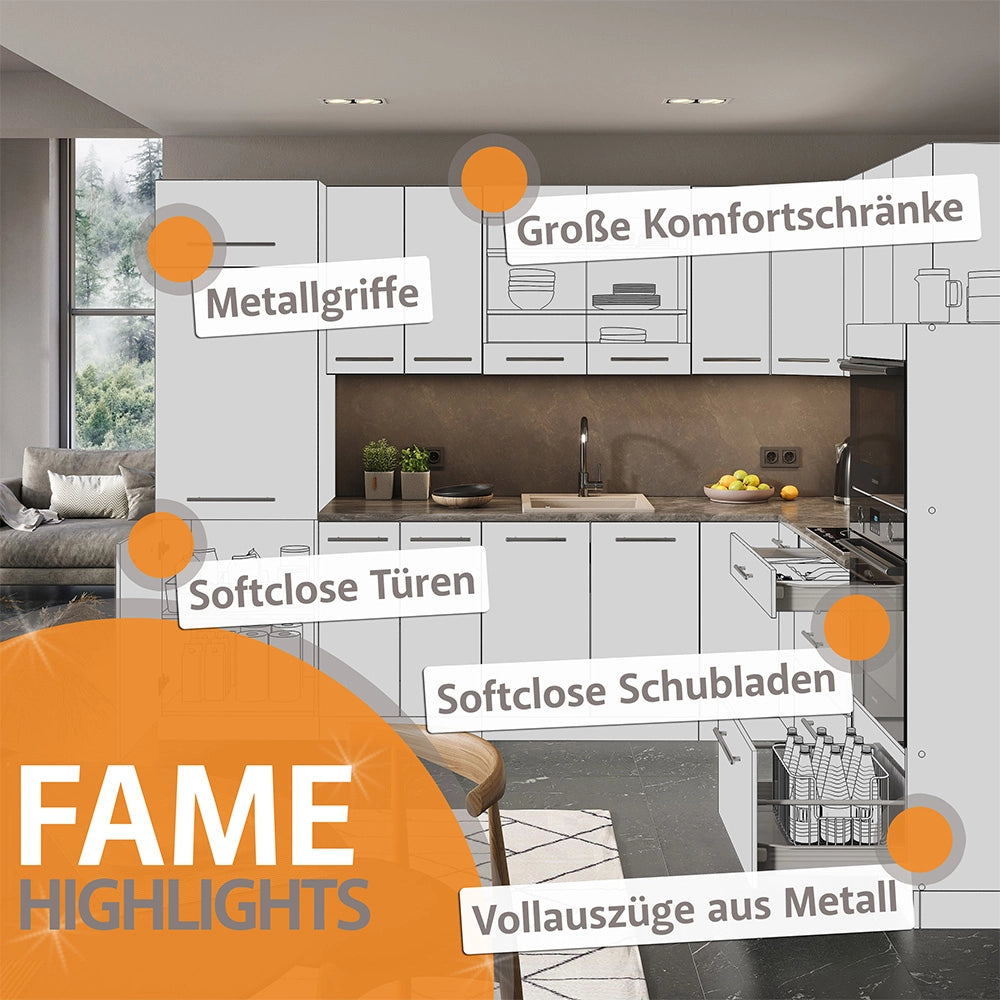 Cucina componibile Fame-Line Rovere dorato/Antracite 280 cm, PL Rovere Vicco