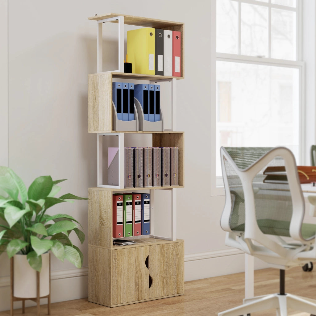 Libreria 5 livelli con ante ¨C Minimal ¨C legno naturale 60x24x179