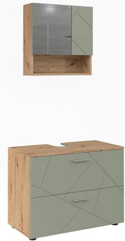 Set di mobili da bagno Irma, Verde salvia, 80 cm, composto da specchio da bagno e mobile sottolavabo