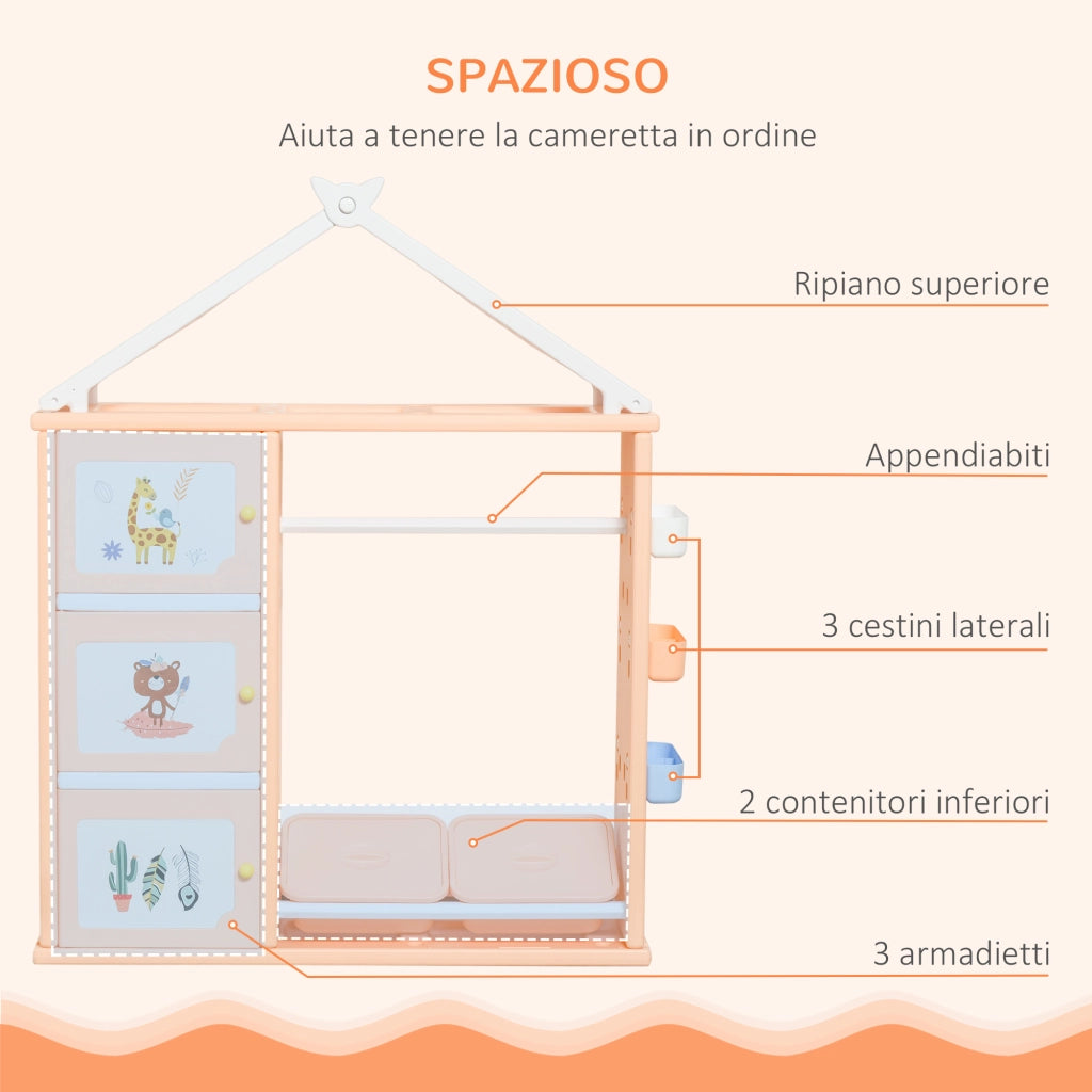 Armadio Cameretta con Contenitori e Appendiabiti ¨C Zephmum ¨C Arancione 128x34x155cm
