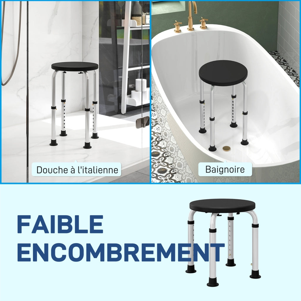 Sgabello da Doccia Regolabile ¨C Xylo ¨C Alluminio HDPE Nero Antiscivolo 136kg