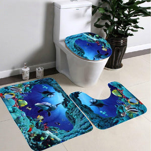 Hakkin motivo sea world 3 pezzi tappeto da bagno, wc e sedile
