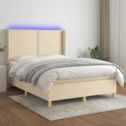 Letto a Molle con Materasso e LED Crema 140x200 cm in Tessuto 3138802