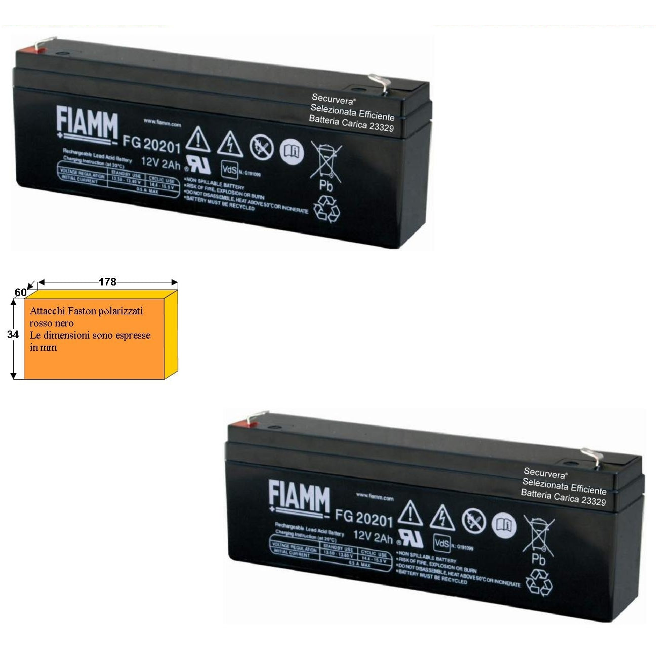 2 BATTERIE RICARICABILI FIAMM 12V 2AH Securvera SF-120DRFSCSD