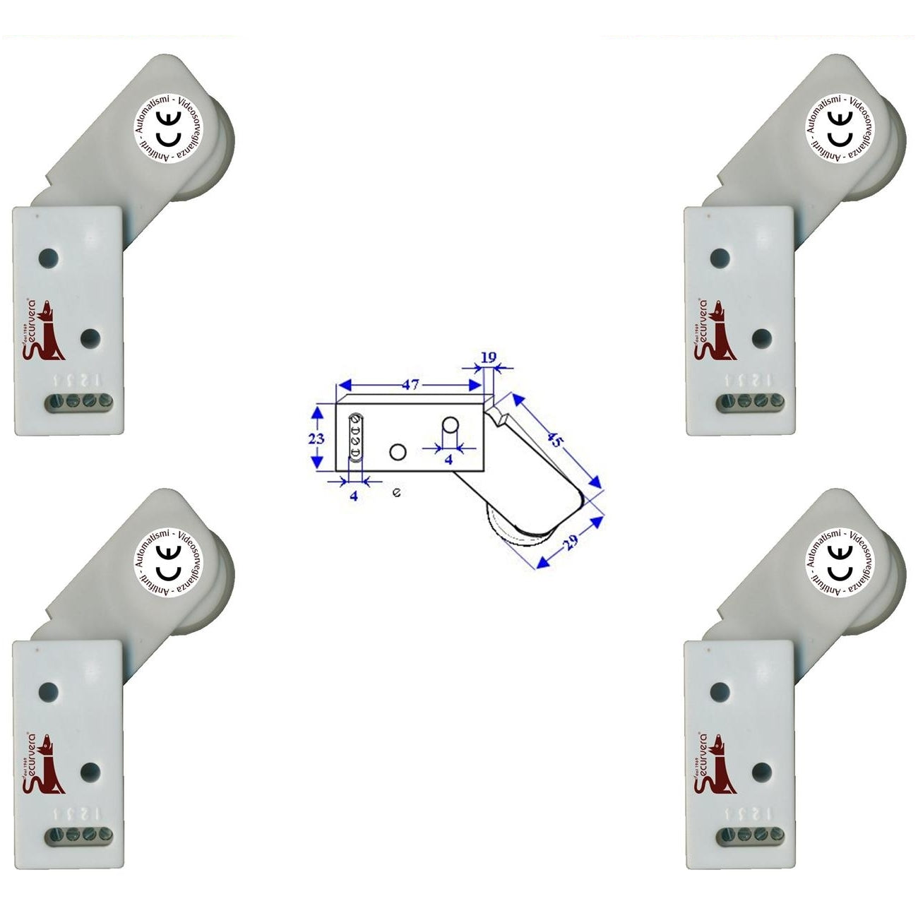 4 ROTELLI CONTATTI ALLARME A PASSAGGIO Securvera SE-RCBQRCVAPC
