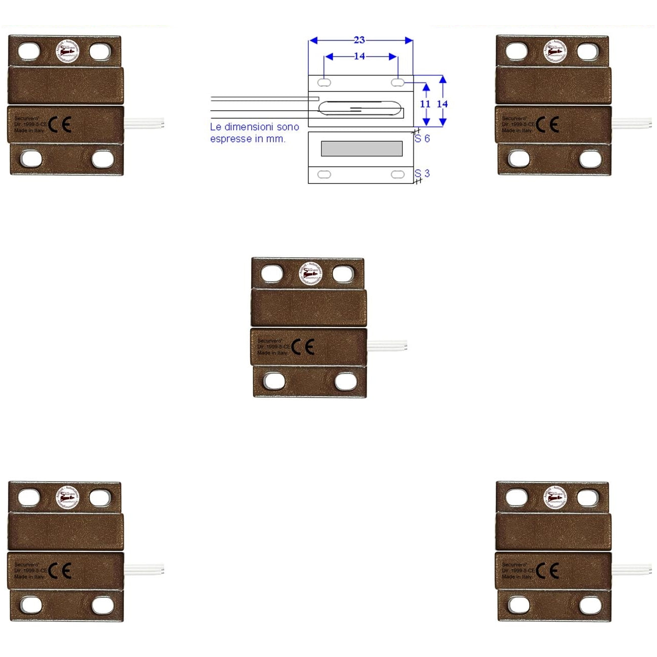 5 MICROCONTATTI MAGNETICI NC A MATTONCINO DA ESTERNO Securvera ST-10MCMCFEPA