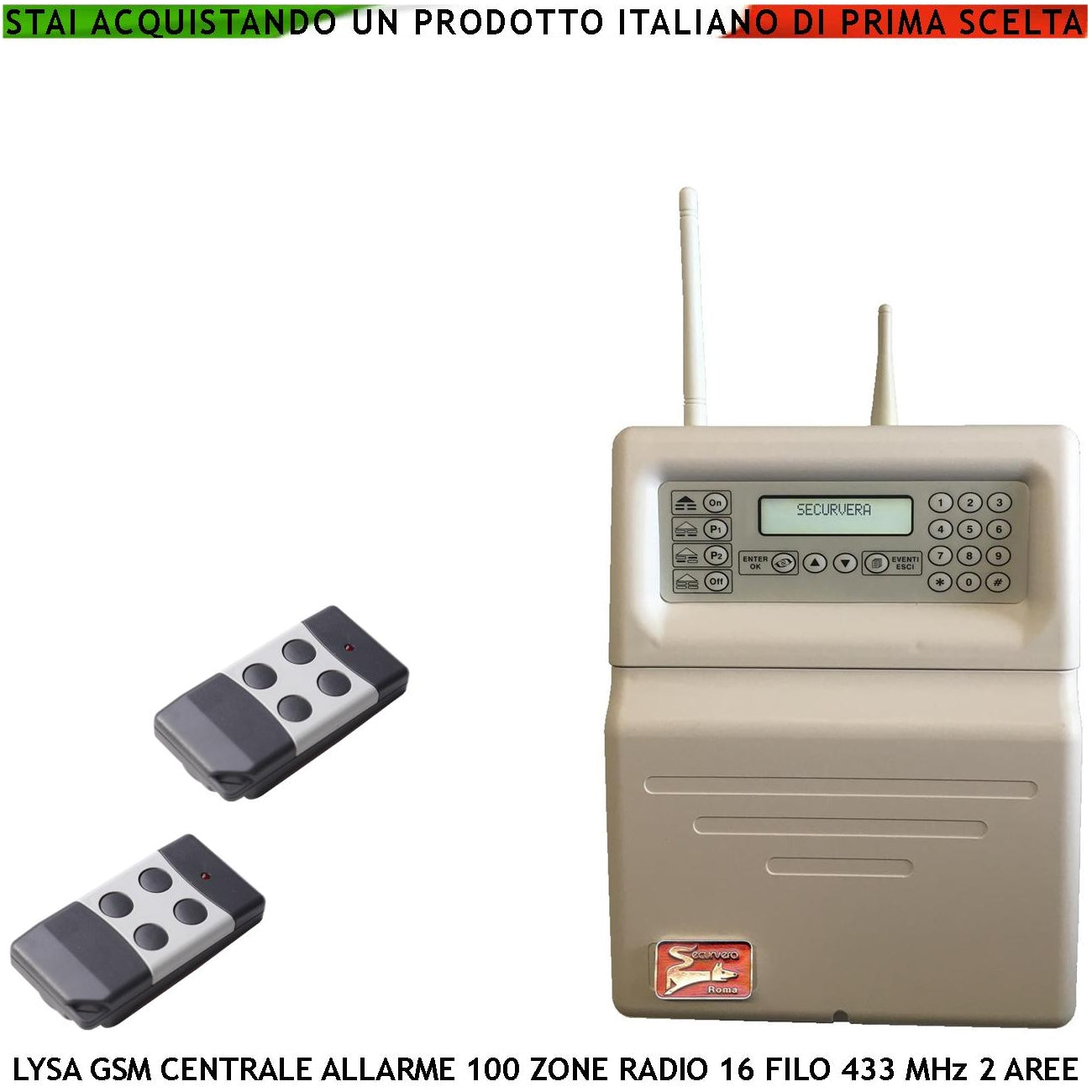 LYSA GSM CENTRALE ALLARME 100 ZONE RADIO 16 FILO 433 MHz Securvera SV-LRGCTC2RZD