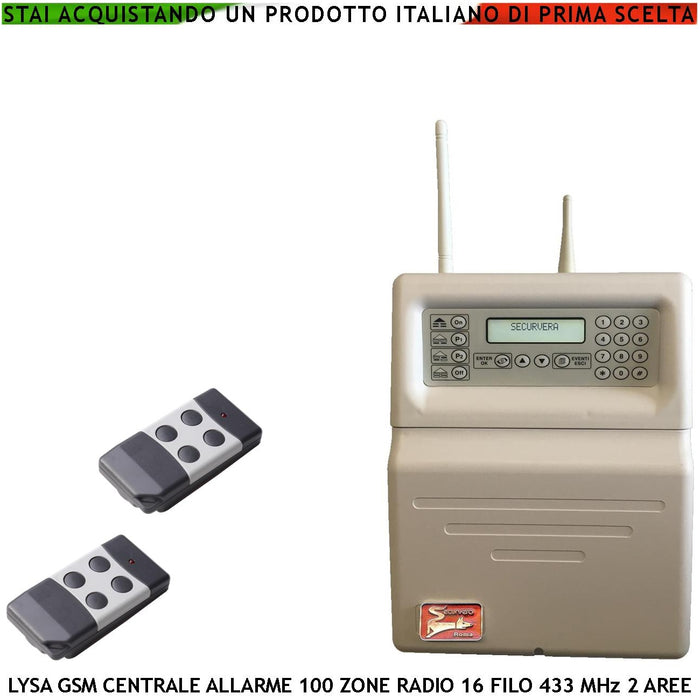 LYSA GSM CENTRALE ALLARME 100 ZONE RADIO 16 FILO 433 MHz Securvera SV-LRGCTC2RZD