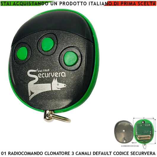 RADIOCOMANDO CLONATORE 3 CANALI DEFAULT Securvera SV-RATURC3CSA