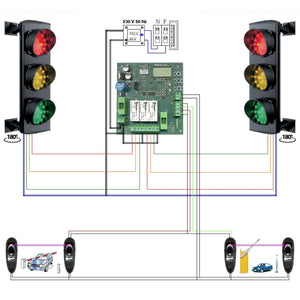 IMPIANTO SEMAFORI 3 LUCI LED ROSSO GIALLO VERDE 24V Securvera SK-STLISDA2SA