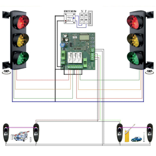 IMPIANTO SEMAFORI 3 LUCI LED ROSSO GIALLO VERDE 24V Securvera SK-STLISDA2SA
