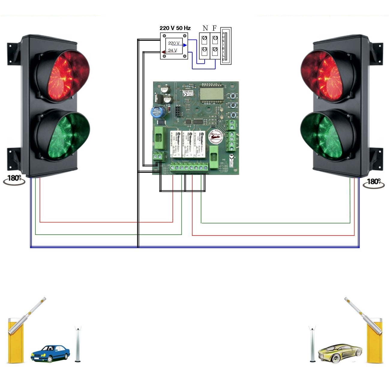 KIT IMPIANTO SEMAFORICO 2 LUCI 24 LED ROSSI 24 LED VERDI Securvera SK-SLD2S2LAVE