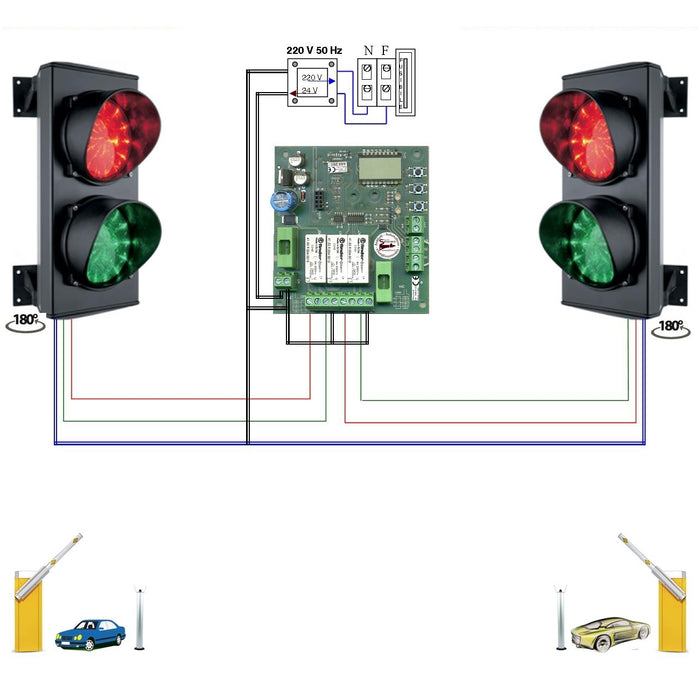 KIT IMPIANTO SEMAFORICO 2 LUCI 24 LED ROSSI 24 LED VERDI Securvera SK-SLD2S2LAVE