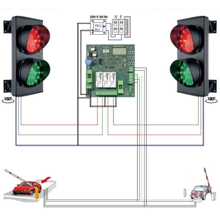 IMPIANTO SEMAFORICO 24 LED ROSSI e VERDI 24Vac Securvera SK-SLD2SL2SMB