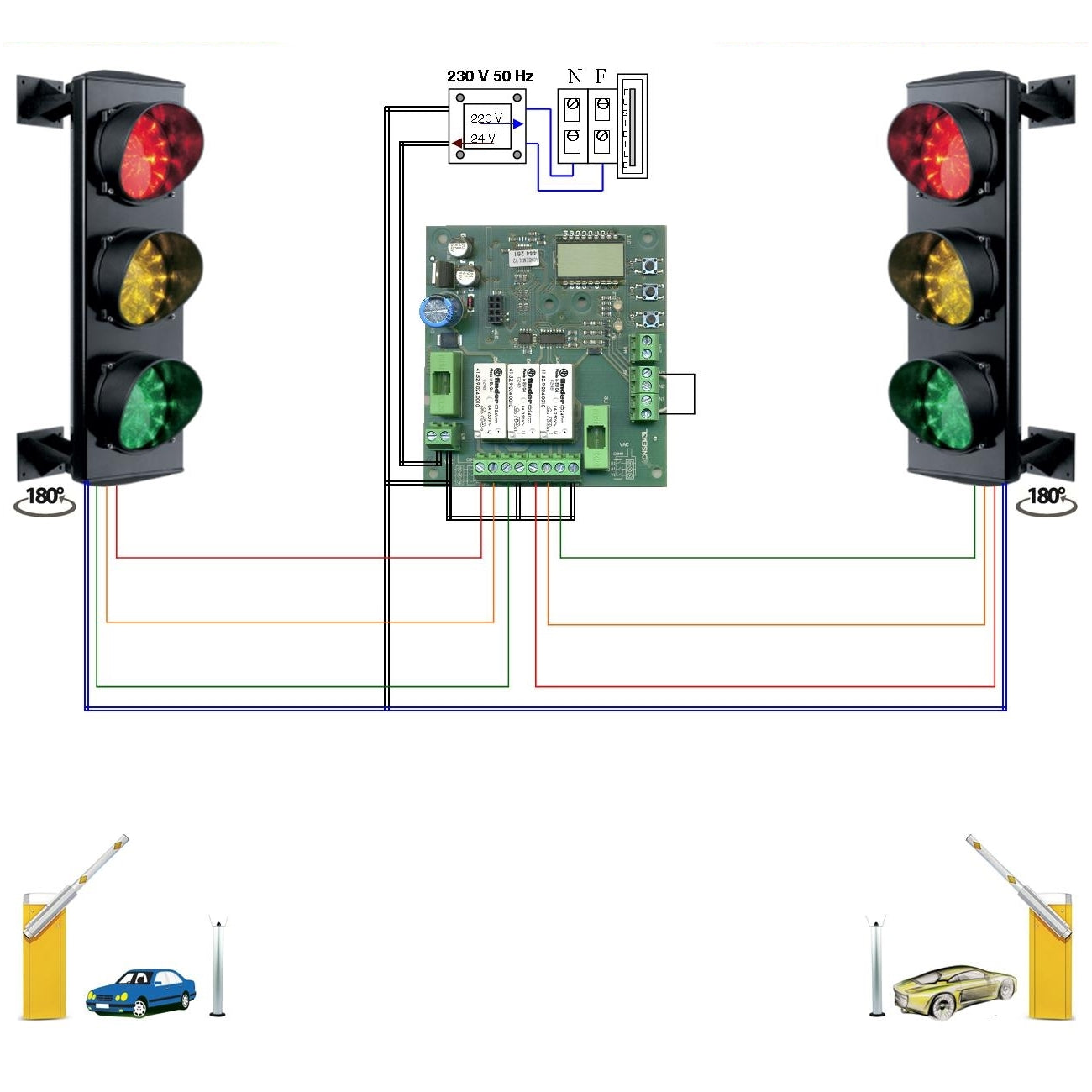 IMPIANTO SEMAFORICO 3 LUCI 24 LED ROSSO GIALLO VERDE 24V Securvera SK-STLISFA2SE
