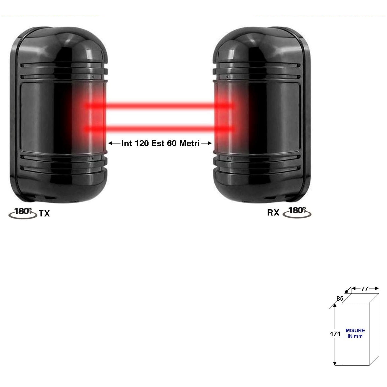 BARRIERA IR ATTIVI ORIENTABILE DOPPIO FASCIO SINCRO Securvera SD-BESBDRICVC