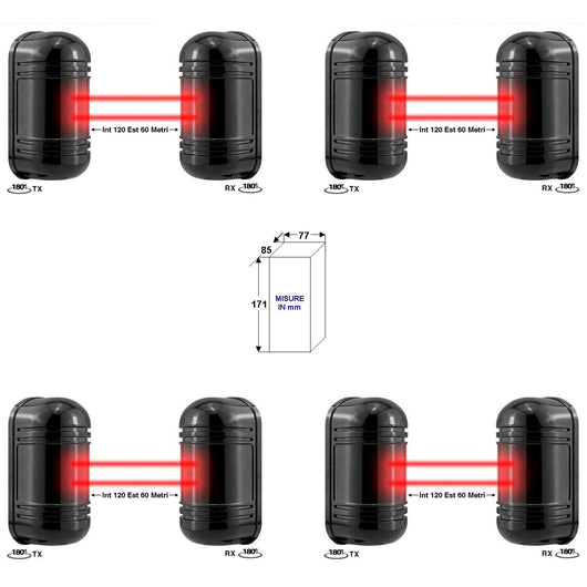 4 BARRIERE IR ATTIVI ORIENTABILI DOPPIO FASCIO SINCRO Securvera SD-BES4BDRSOC