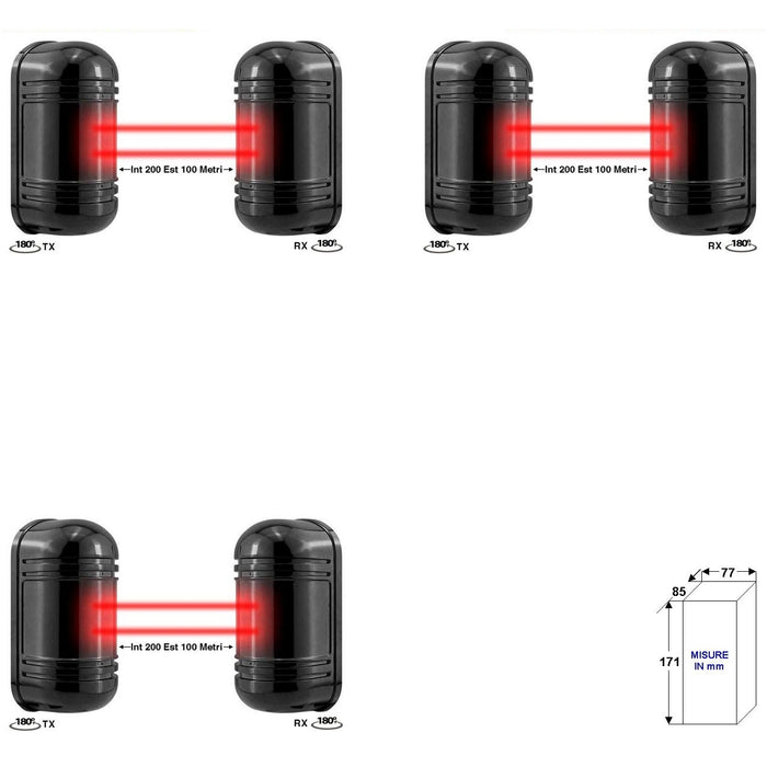 3 BARRIERE IR ATTIVI ORIENTABILI DOPPIO FASCIO SINCRO Securvera SD-BEC3BDRSOD